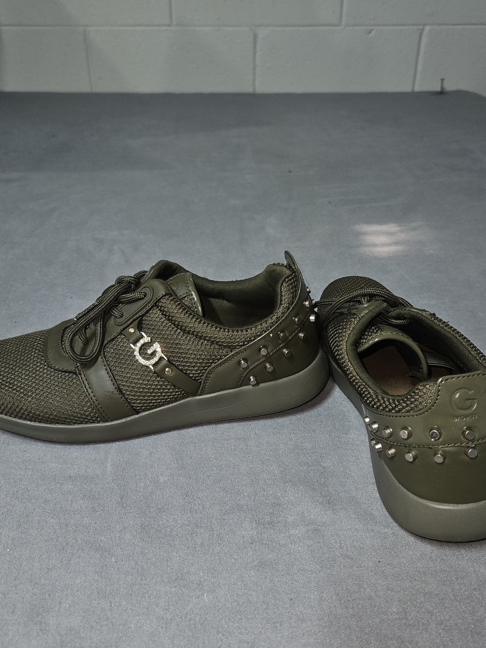 Olive Green Studded Sneakers with G Logo